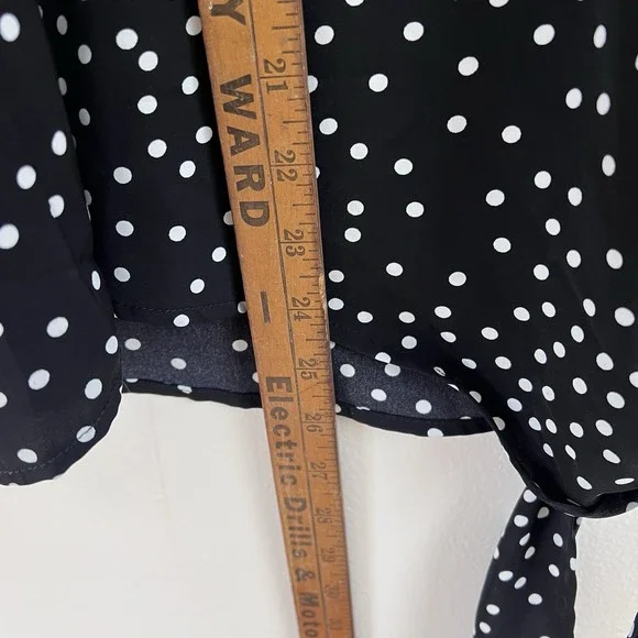 Black Women's Blouse Classy Polka Dot Shirt Dressy Work Flattering Size Large - Picture 14 of 16